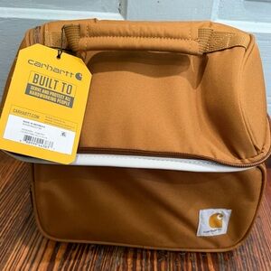 Carhartt 12 Can 2 Compartment Insulated Lunchbox NWT front Zip Pocket Logo Brown